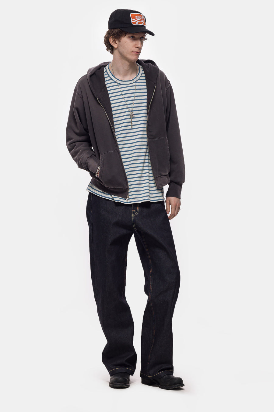 Les Tien Heavyweight Binded Neck Oversized T-Shirt in Ivory Stripe - Notre