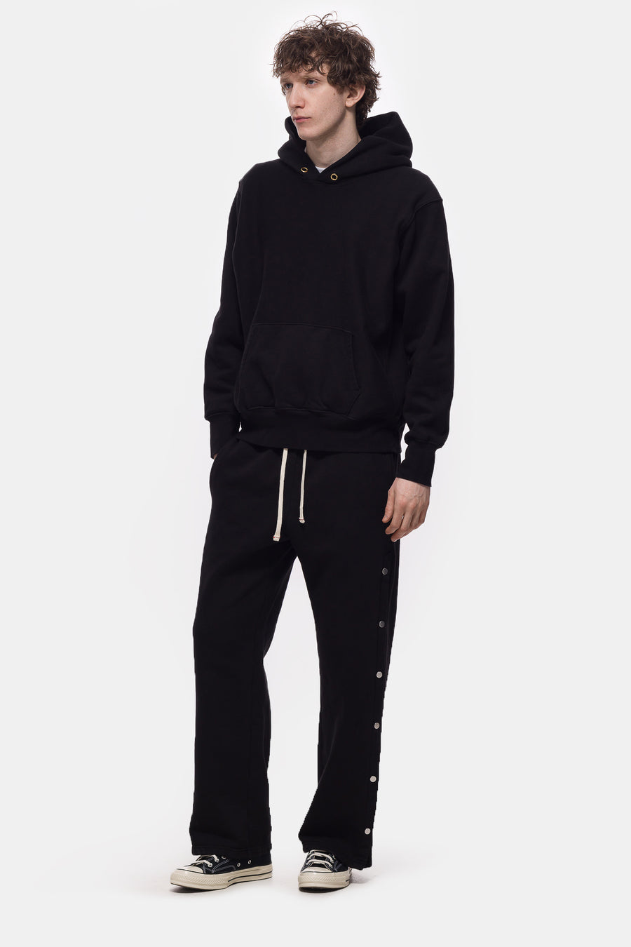 Les Tien Heavyweight Classic Side Snap Pant in Jet Black - Notre