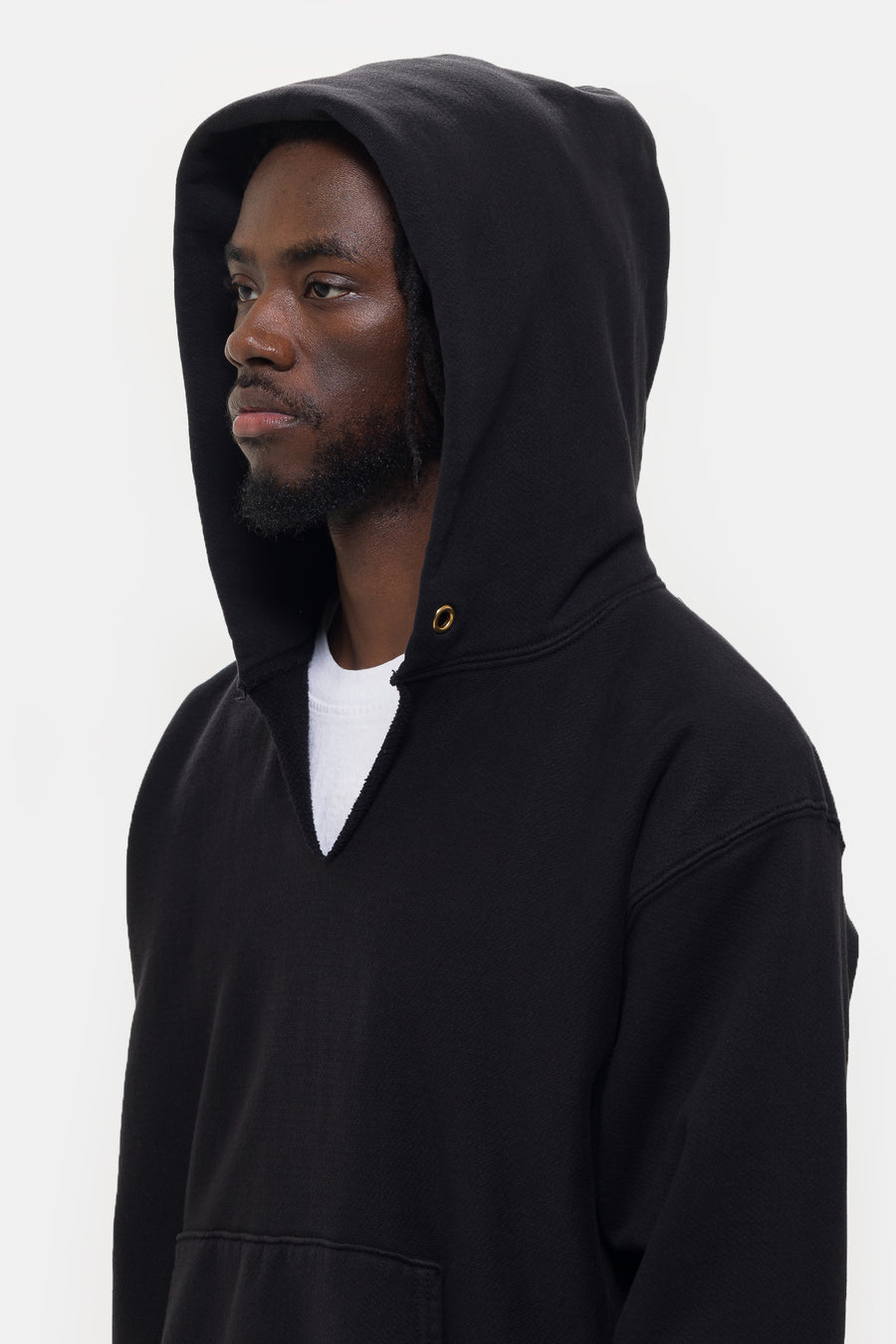Les Tien Heavyweight Inside Out Raw Cropped Hoodie in Jet Black - Notre