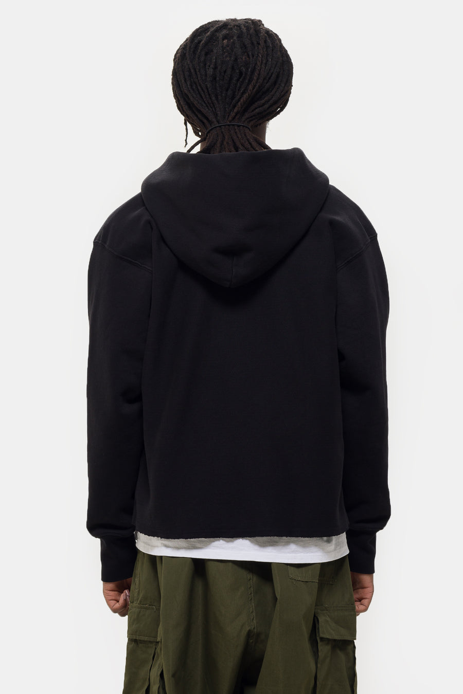Les Tien Heavyweight Inside Out Raw Cropped Hoodie in Jet Black - Notre