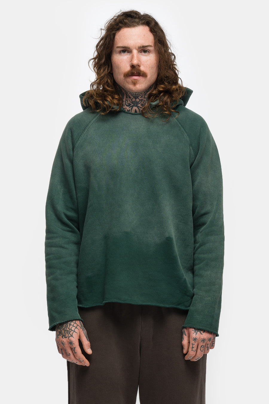 Heavyweight Raw Raglan Hoodie in Vintage Dark Forest