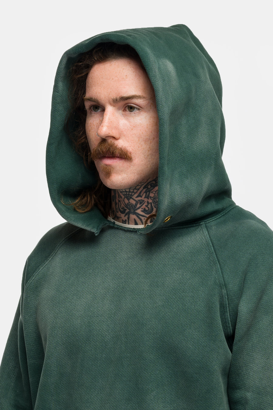 Heavyweight Raw Raglan Hoodie in Vintage Dark Forest