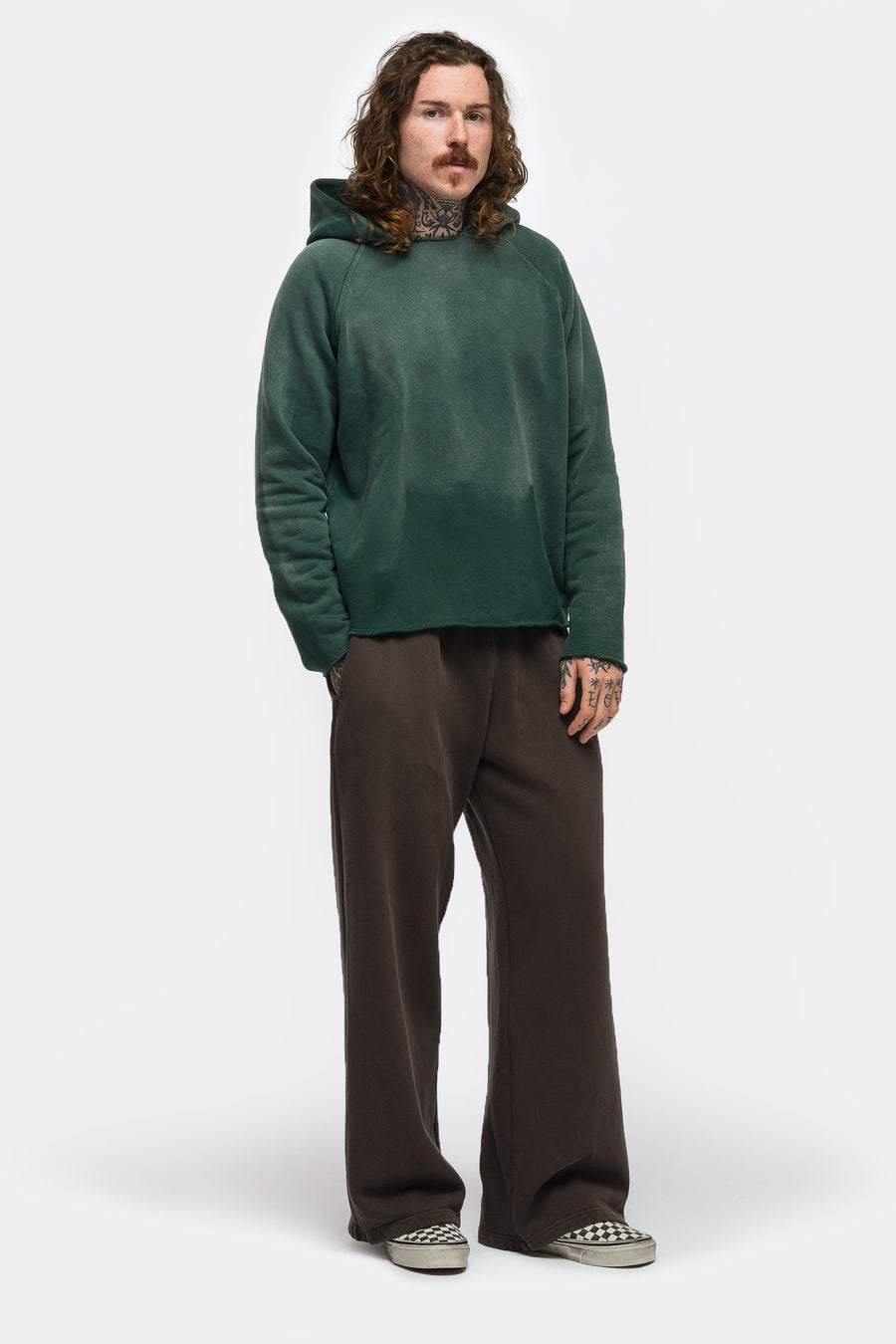 Heavyweight Raw Raglan Hoodie in Vintage Dark Forest