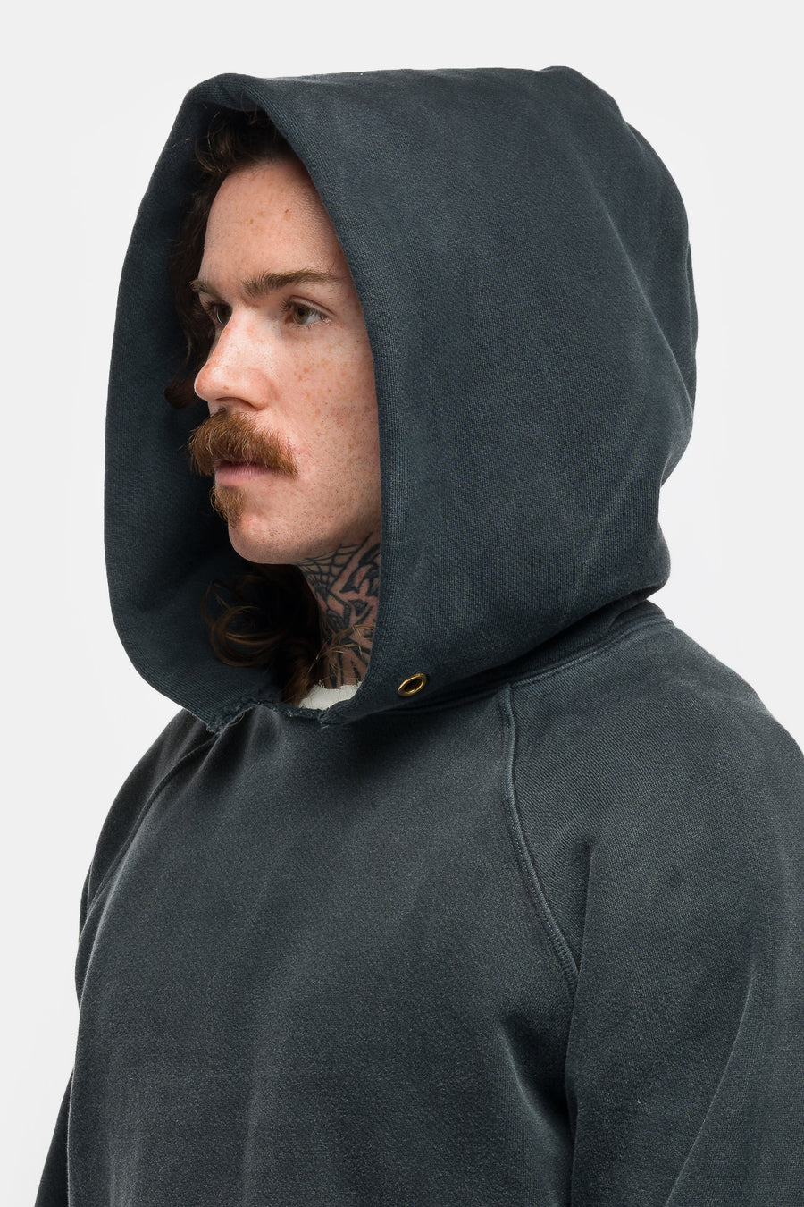 Heavyweight Raw Raglan Hoodie in Vintage Faded Black