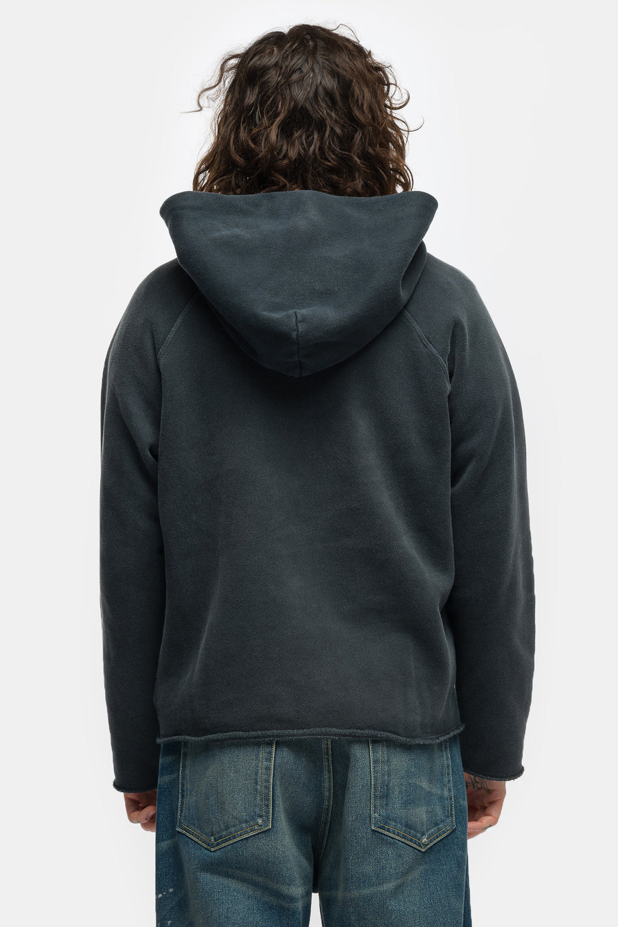 Heavyweight Raw Raglan Hoodie in Vintage Faded Black