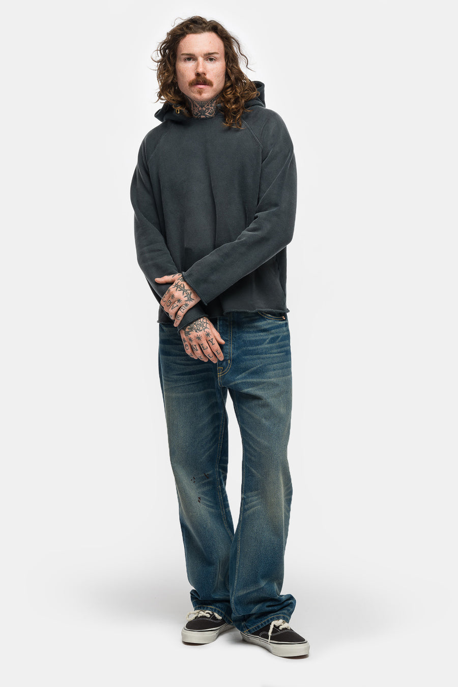 Heavyweight Raw Raglan Hoodie in Vintage Faded Black