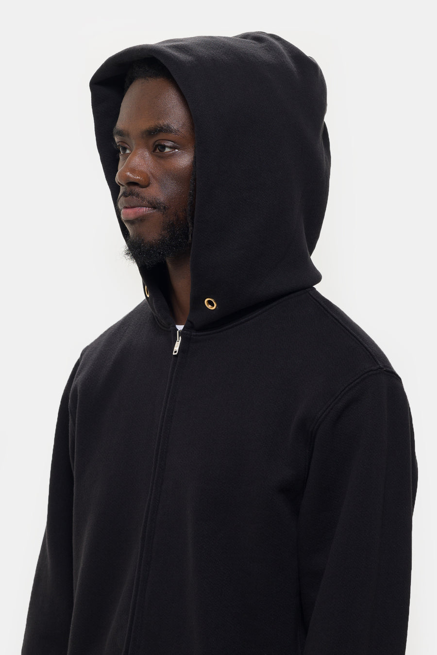 Les Tien Raw Zip Hoodie in Jet Black - Notre