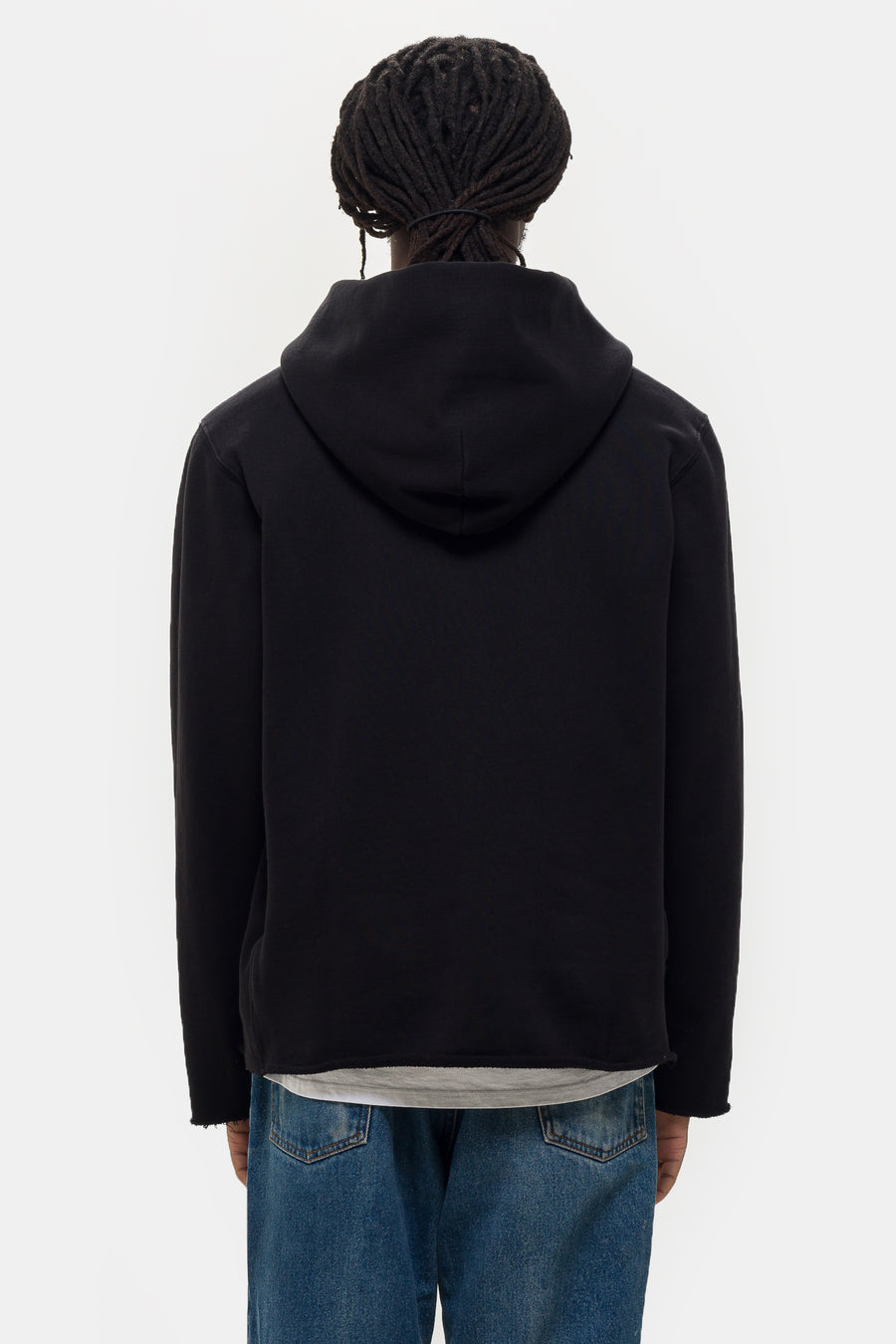 Les Tien Raw Zip Hoodie in Jet Black - Notre