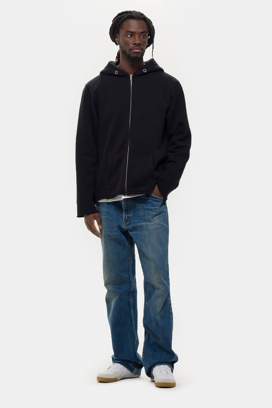 Les Tien Raw Zip Hoodie in Jet Black - Notre