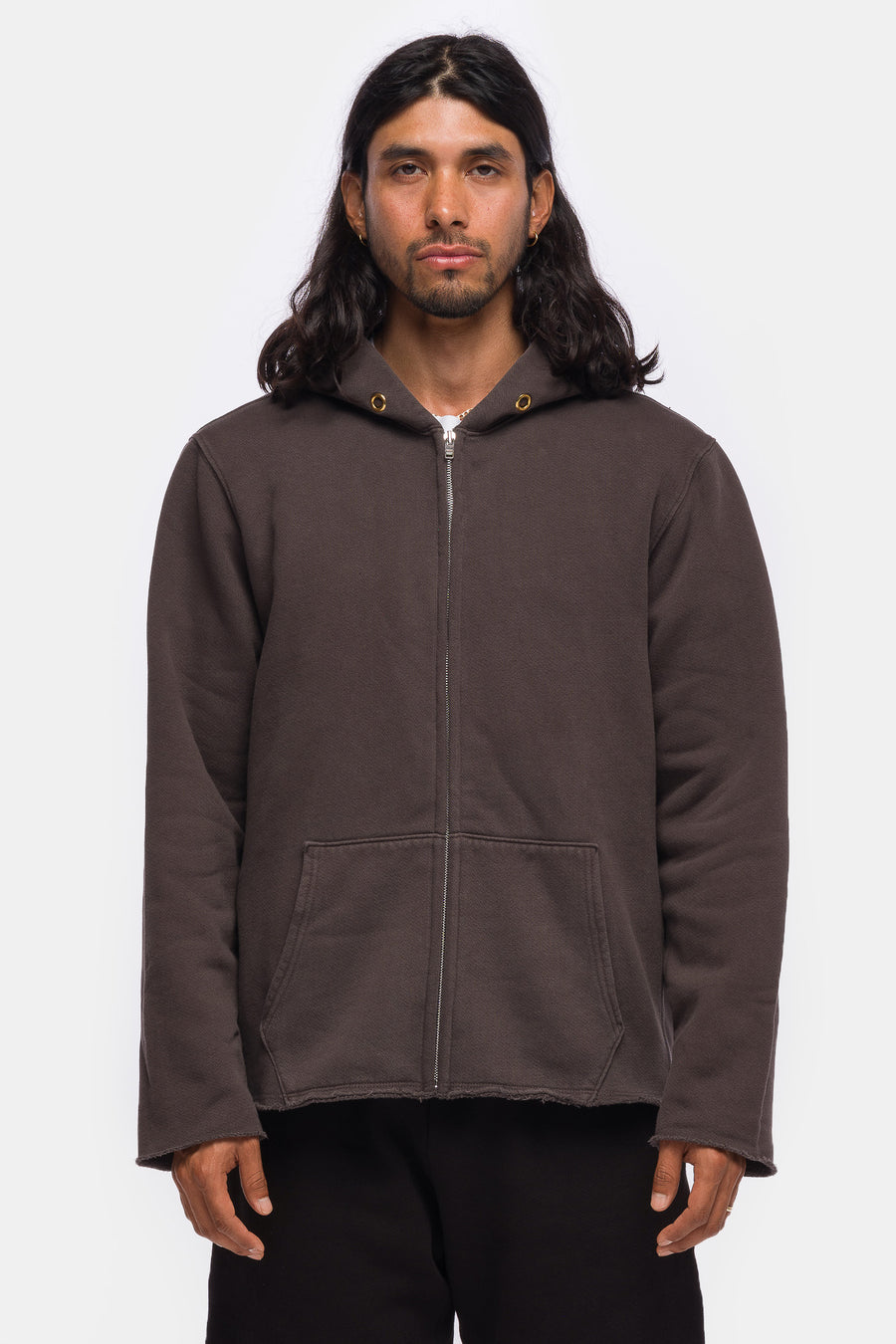 Les Tien Raw Zip Hoodie in Vintage Black - Notre