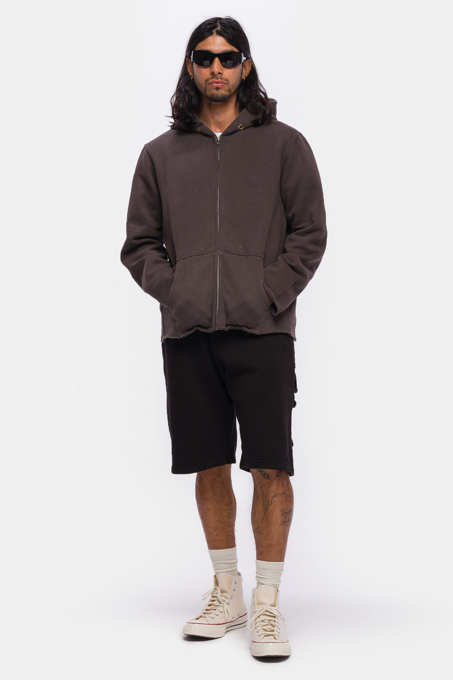 Les Tien Raw Zip Hoodie in Vintage Black - Notre