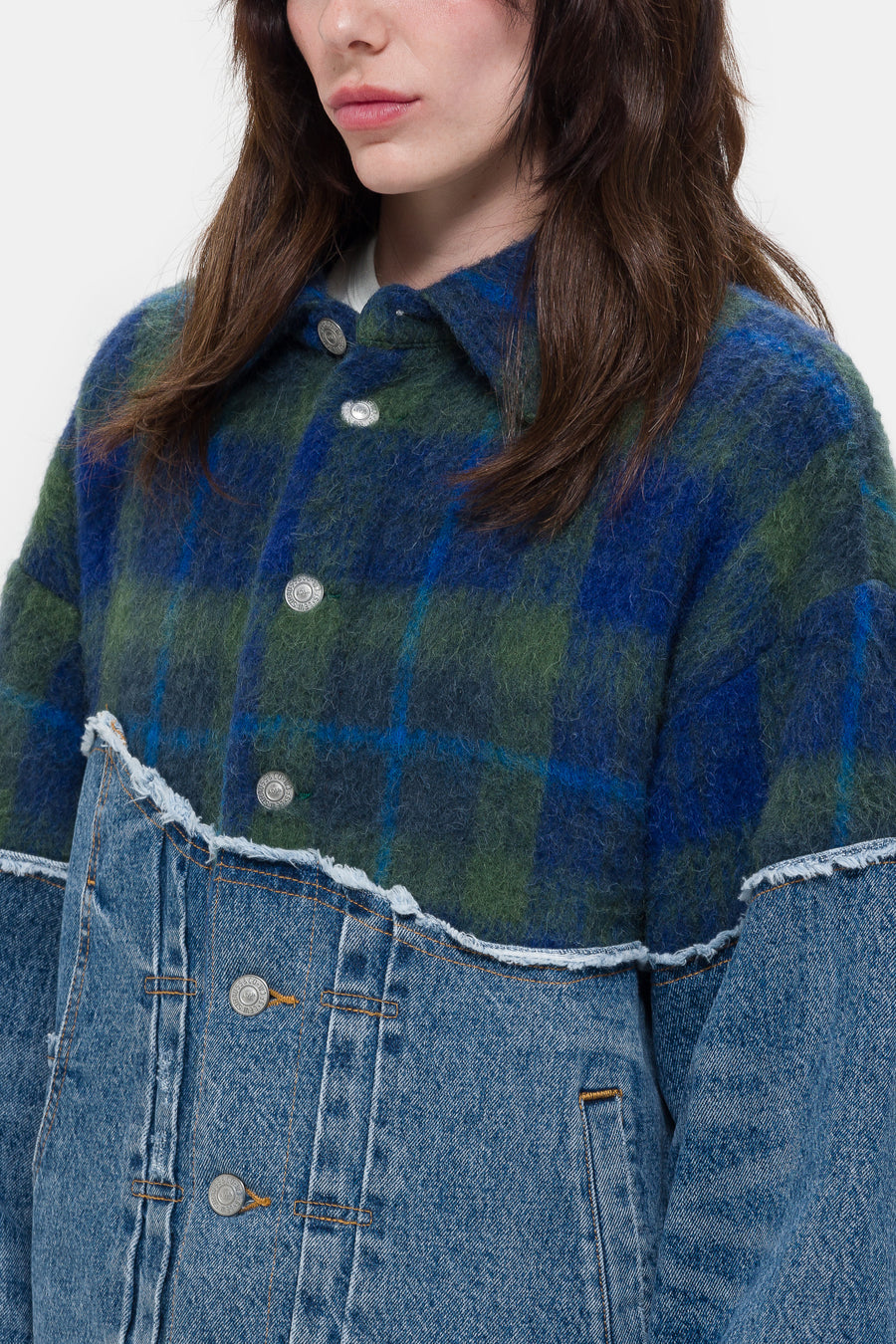 Andersson Bell Spliced Trucker Jacket in Green/Blue