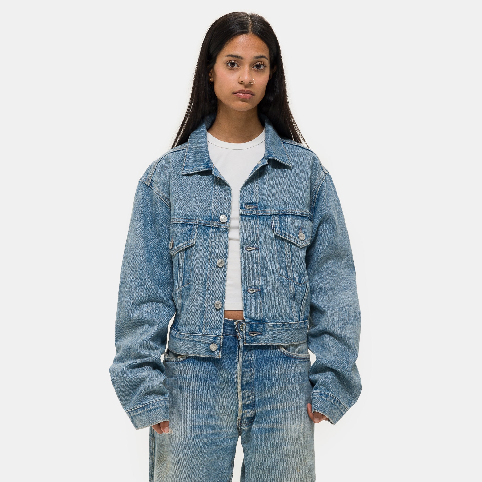 Made in Japan Short Type III Denim Trucker Jacket in Silver Moon
