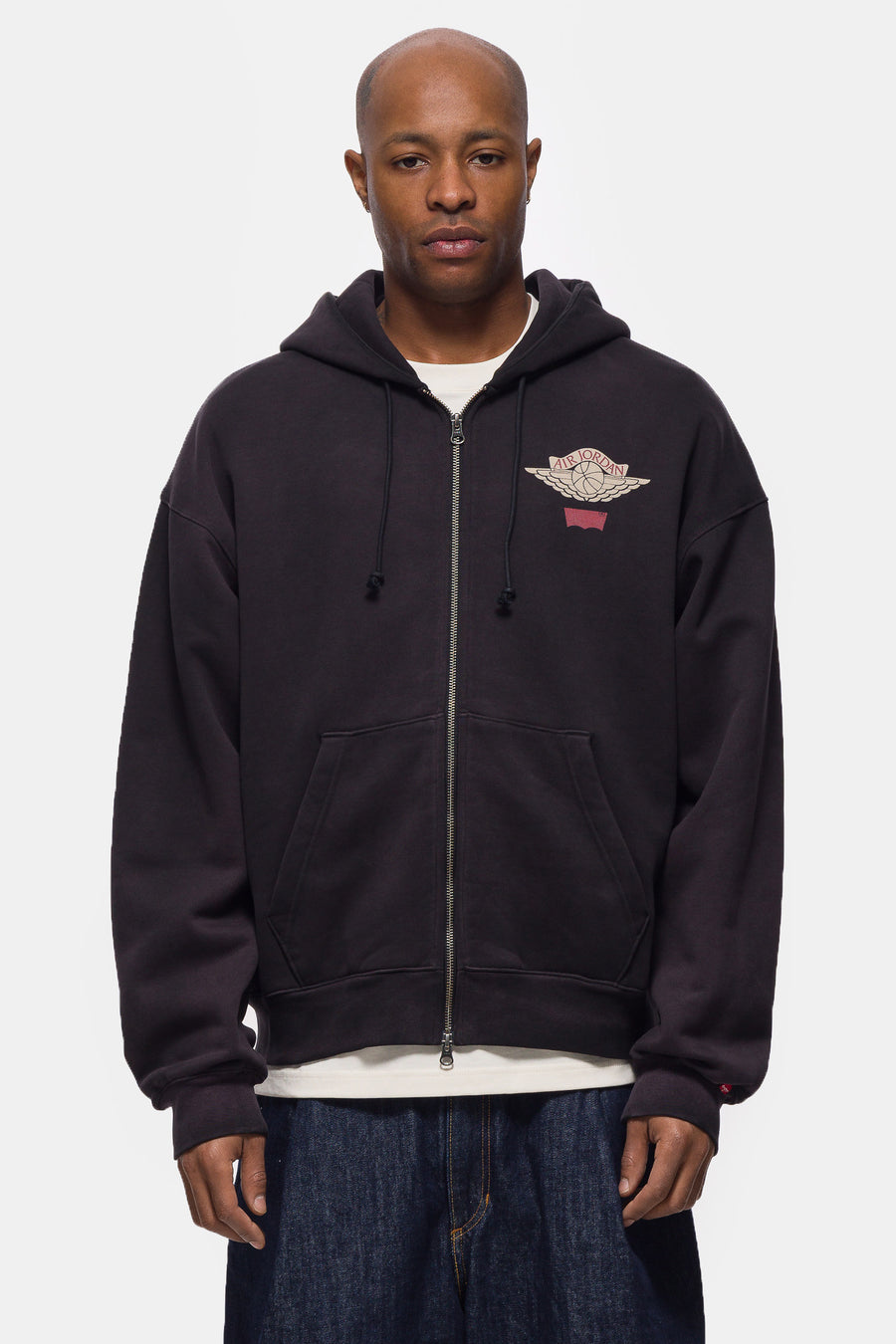 Jordan Jordan Full-Zip Hoodie in Black/Pale Ivory/Gym Red - Notre