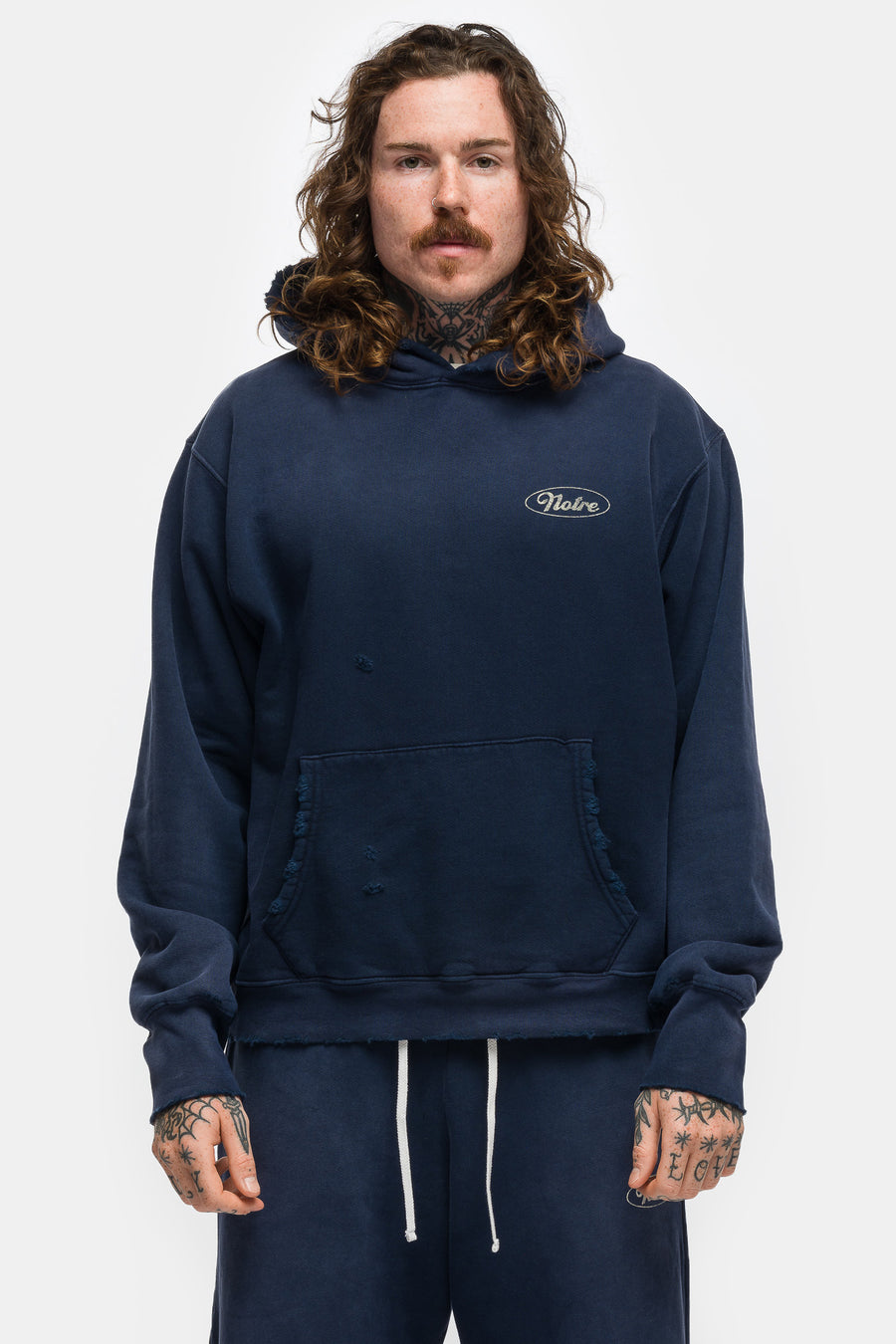 Mechanic Damaged Hoodie in Navy