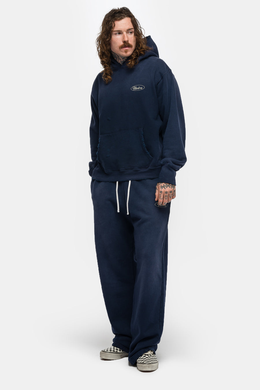 Mechanic Damaged Hoodie in Navy