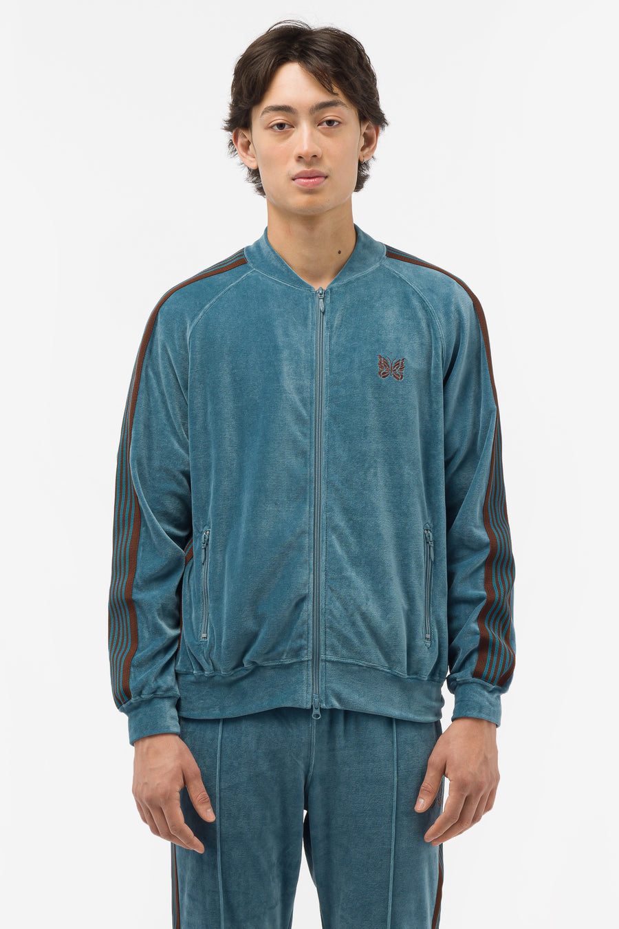 Needles - Men's Velour Track Jacket in Blue Grey