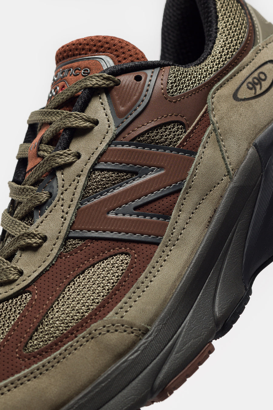 Made in USA 990 V6 Sneaker in Dark Camo/Rich Oak/Black Cement