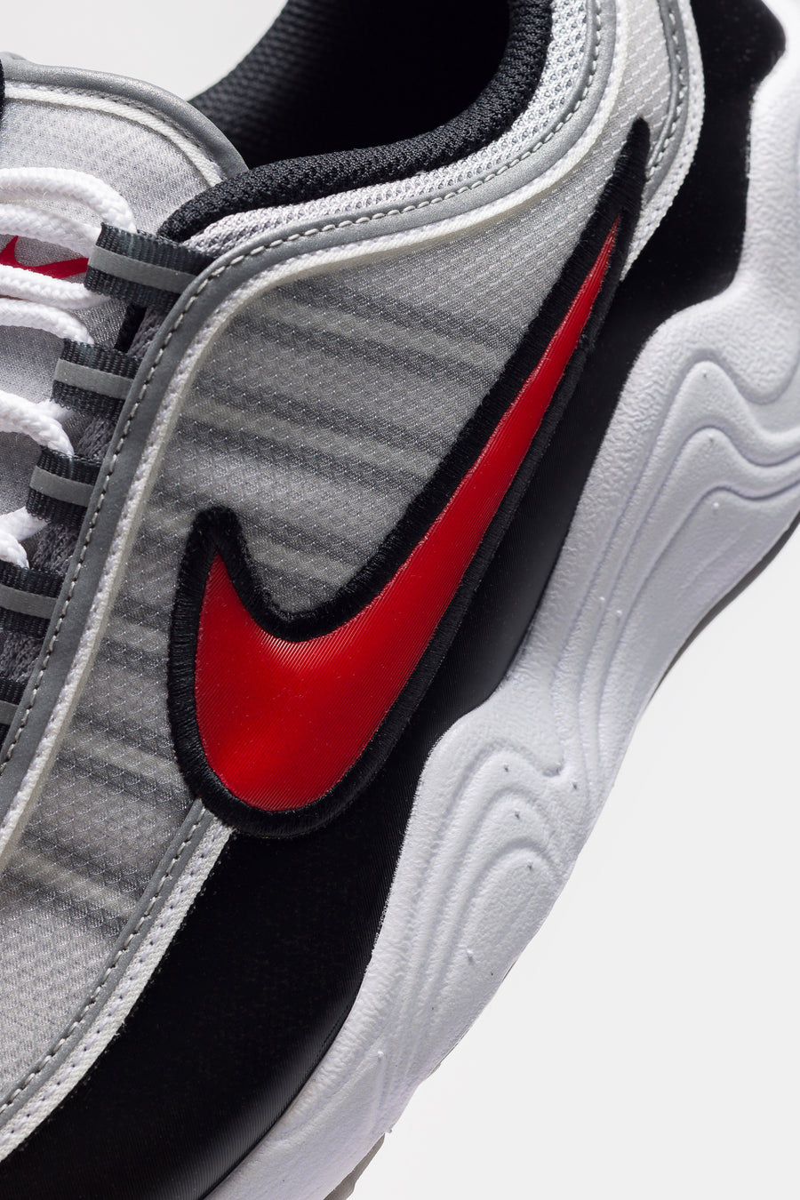 Air Zoom Spiridon Sneaker in Metallic Silver/Sport Red/Black