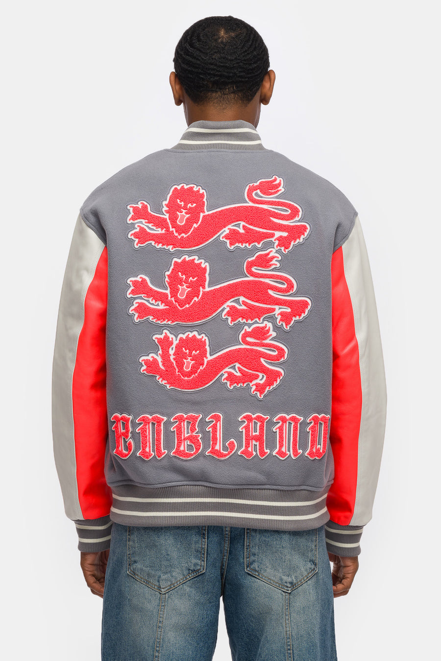 Nike Palace x England Varsity Jacket in Cool Grey/White/Bright Crimson - Notre
