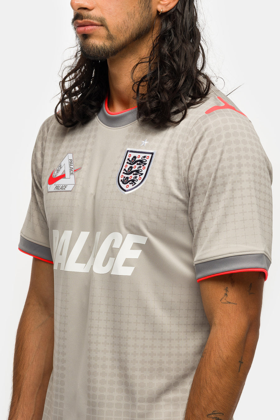 Nike Palace x England Academy Pro Soccer Top in Pewter Grey/Bright Crimson - Notre