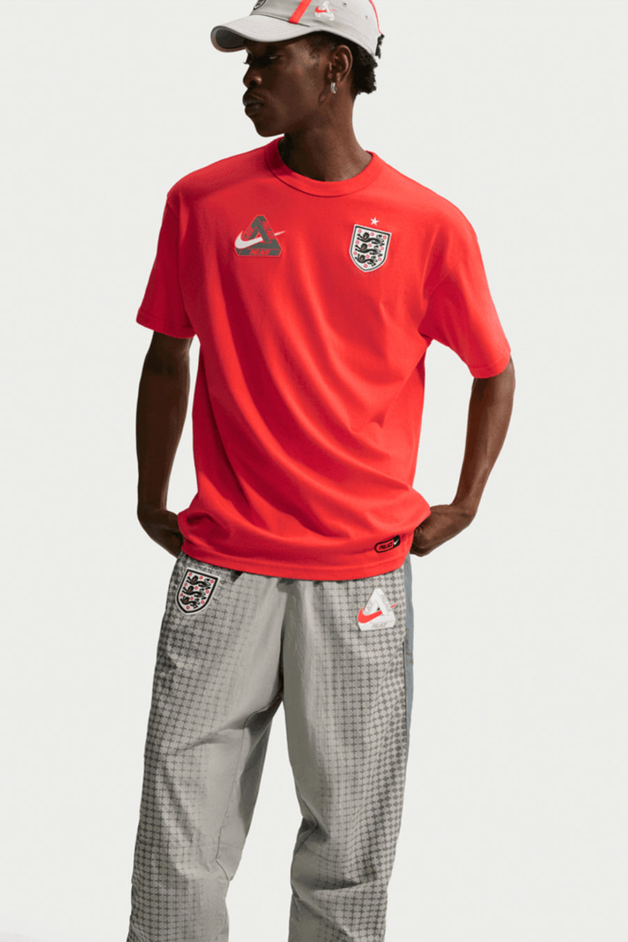 Palace x England Track Pant in Pewter Grey/Cool Grey/Bright Crimson