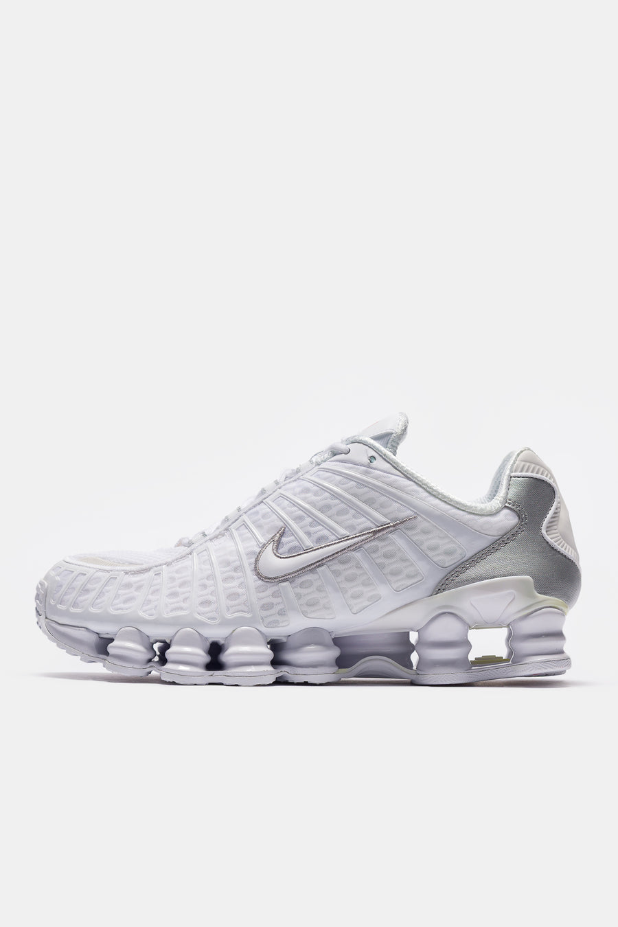 靴 Nike Shox TL Silver 24.5 Shox TL Sneaker in White/White/Metallic Silver - Nike