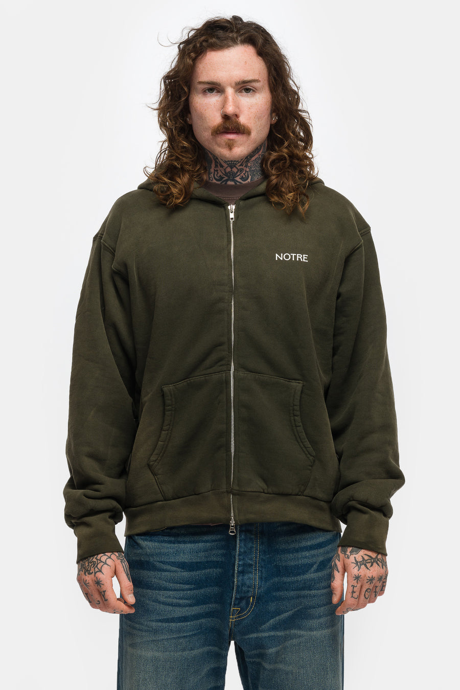 Logo Thermal Lined Zip Hoodie in Washed Olive