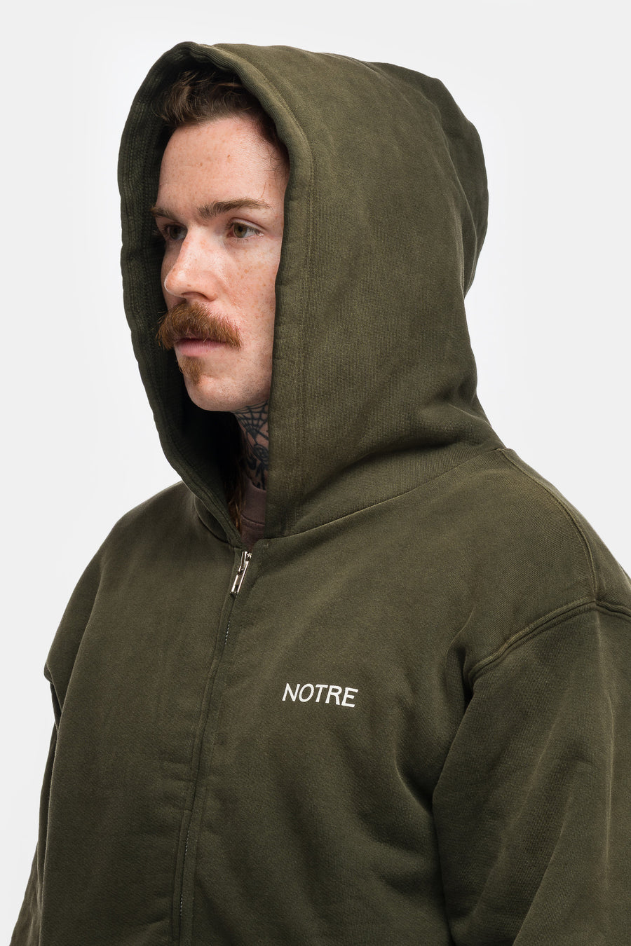 Logo Thermal Lined Zip Hoodie in Washed Olive