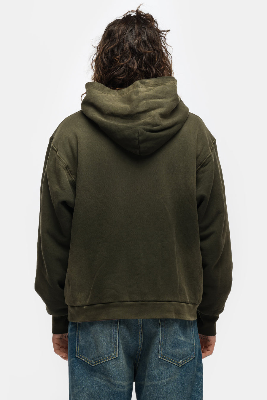 Logo Thermal Lined Zip Hoodie in Washed Olive