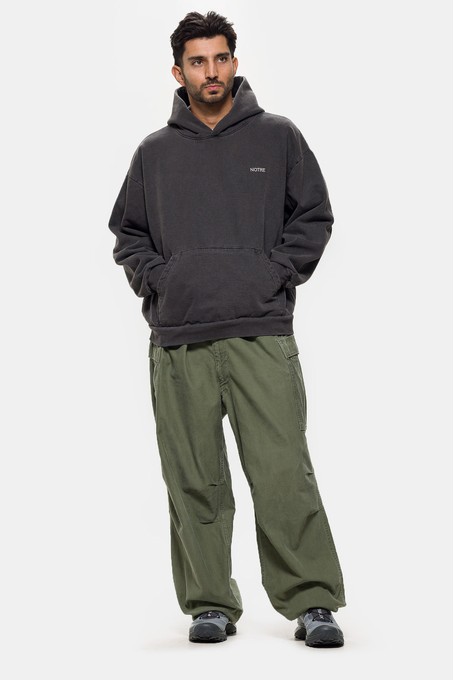 Embroidered Logo Hoodie in Vintage Black