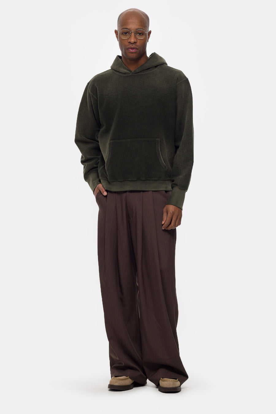 Reverse French Terry Hoodie in Forest Green