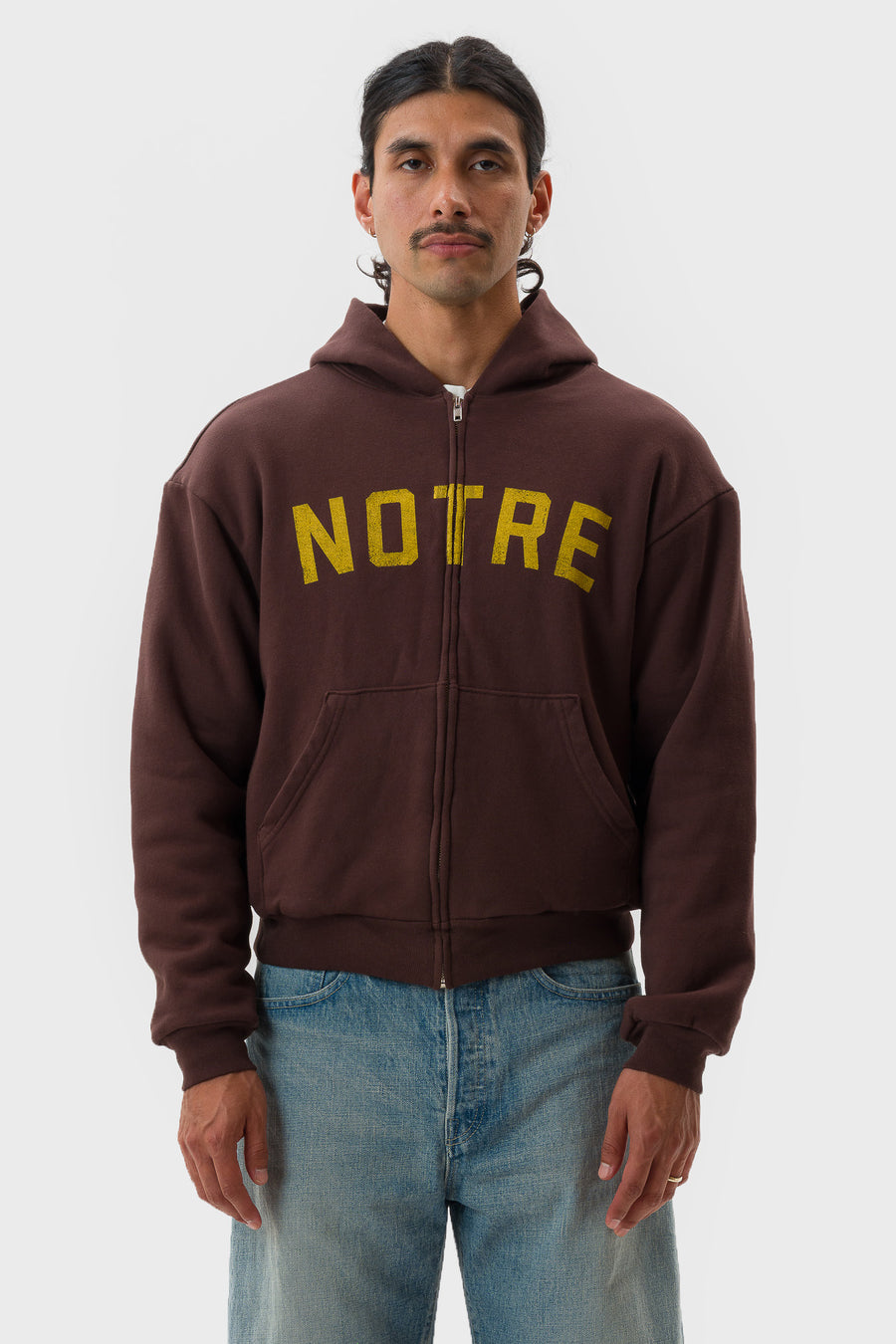Notre University Thermal Zip Hoodie in Dark Chocolate - Notre