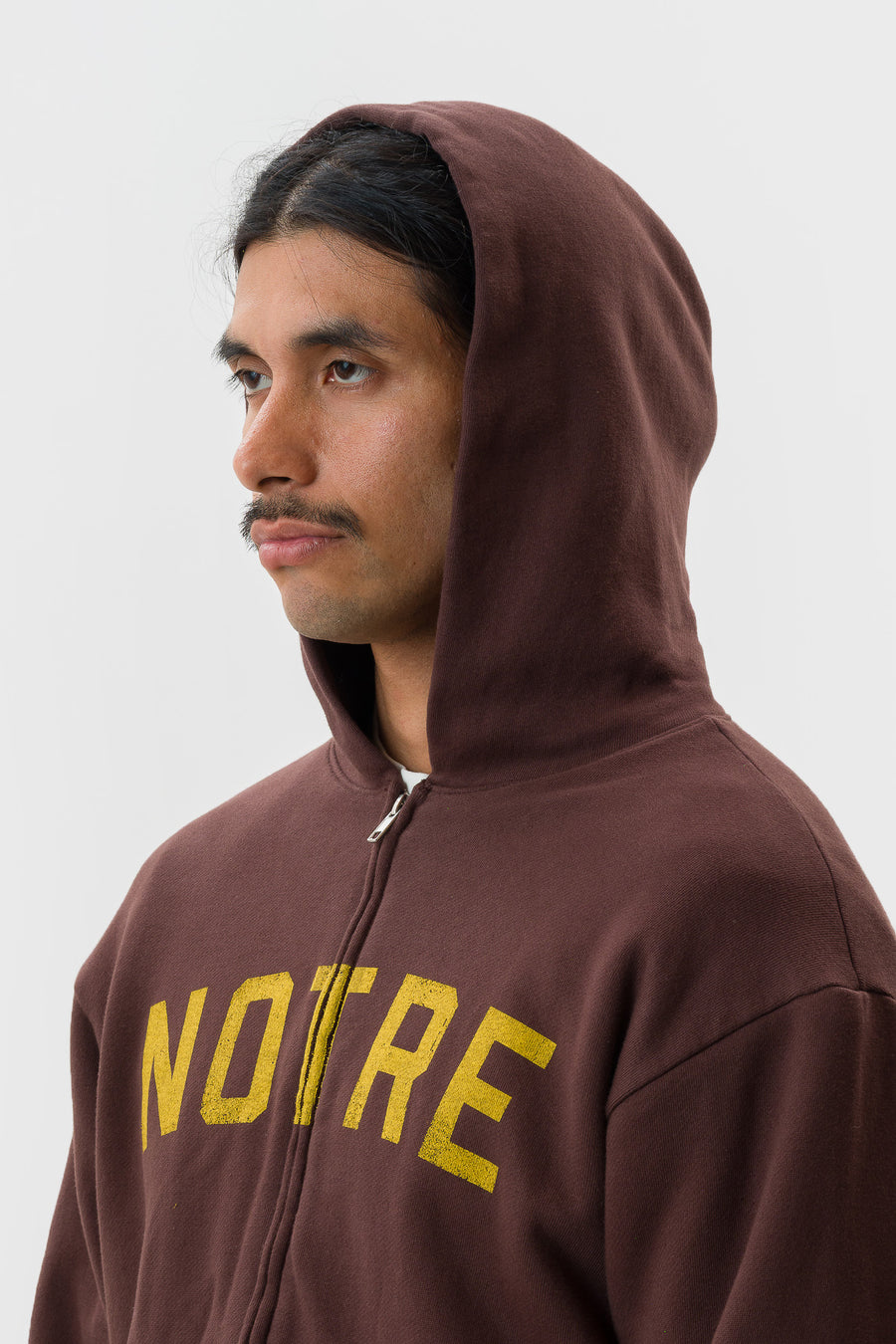 Notre University Thermal Zip Hoodie in Dark Chocolate - Notre