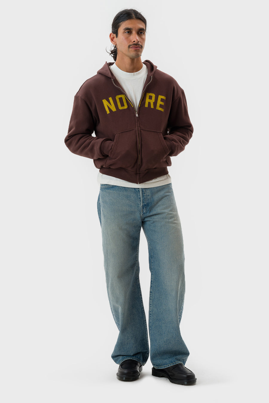 Notre University Thermal Zip Hoodie in Dark Chocolate - Notre