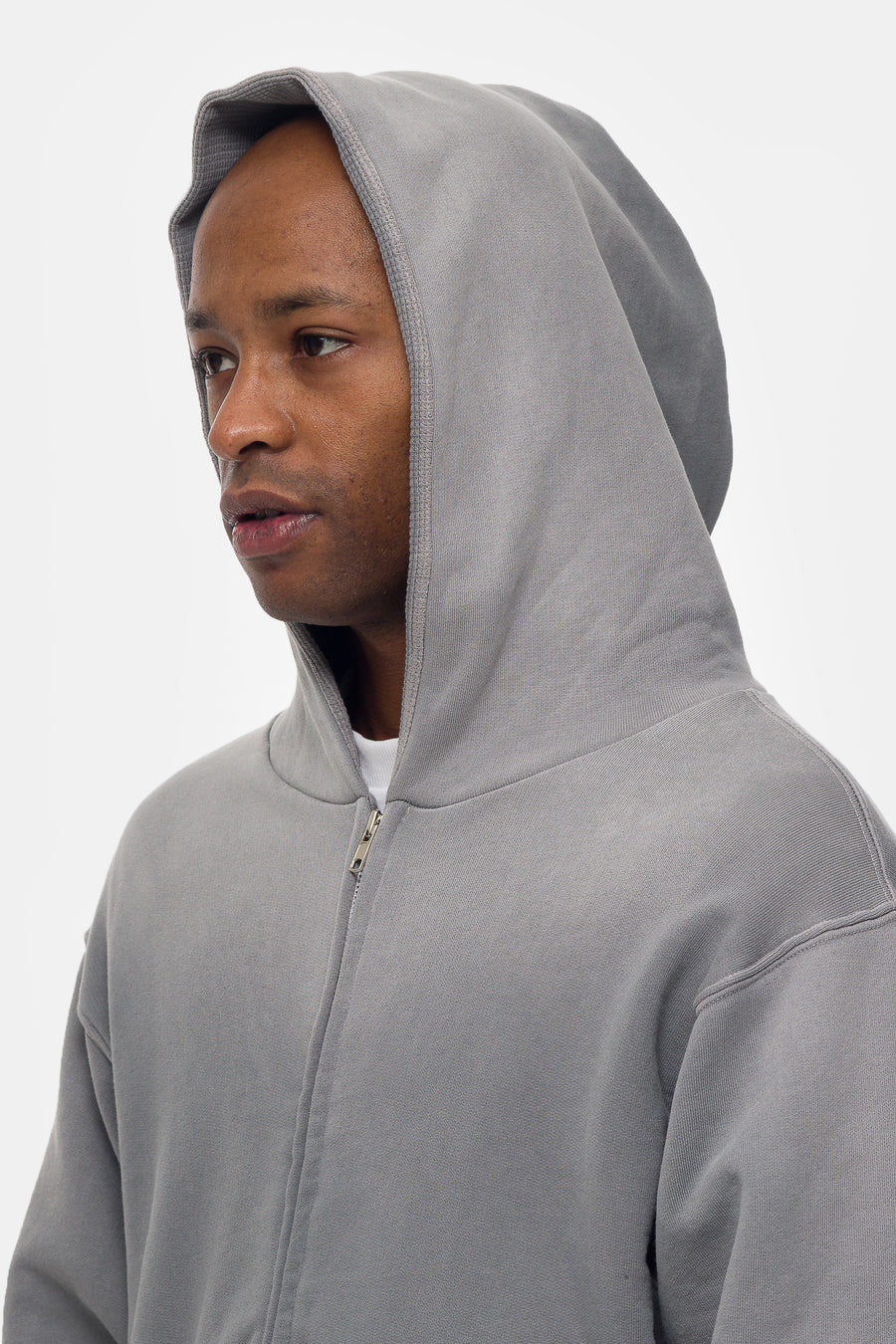 Washed Thermal Lined Zip Up Hoodie in Steel Grey