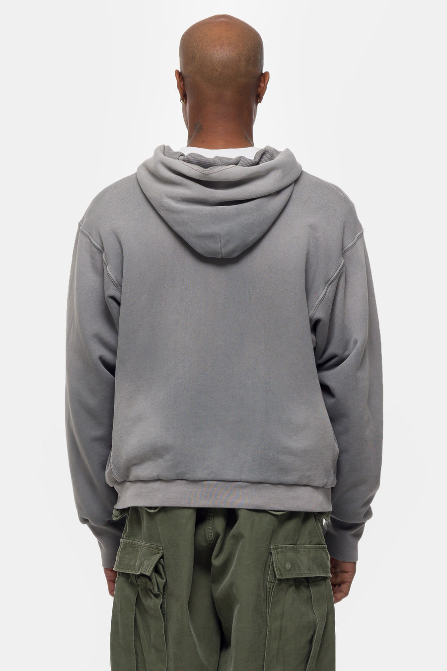 Washed Thermal Lined Zip Up Hoodie in Steel Grey