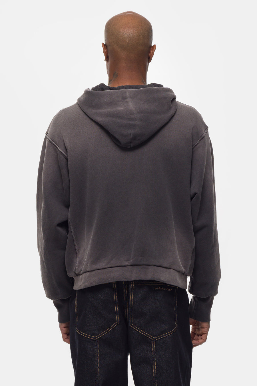 Washed Thermal Lined Zip Up Hoodie in Vintage Black