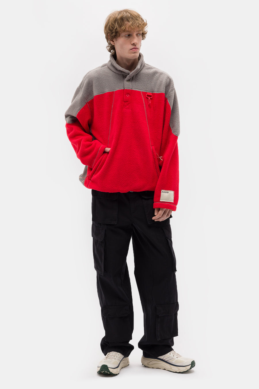 RC Outdoor Supply Sherpa Fleece Collared Pullover in Red/Grey - Notre