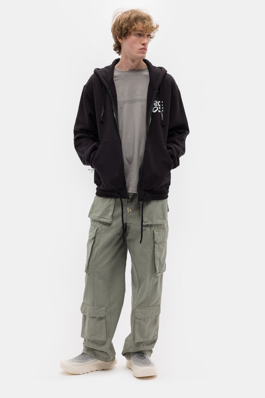 Stack Logo Zip Up Hoodie in Black