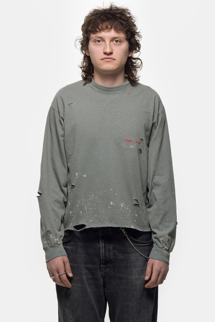 Embroidered Long Sleeve T-Shirt in Sage