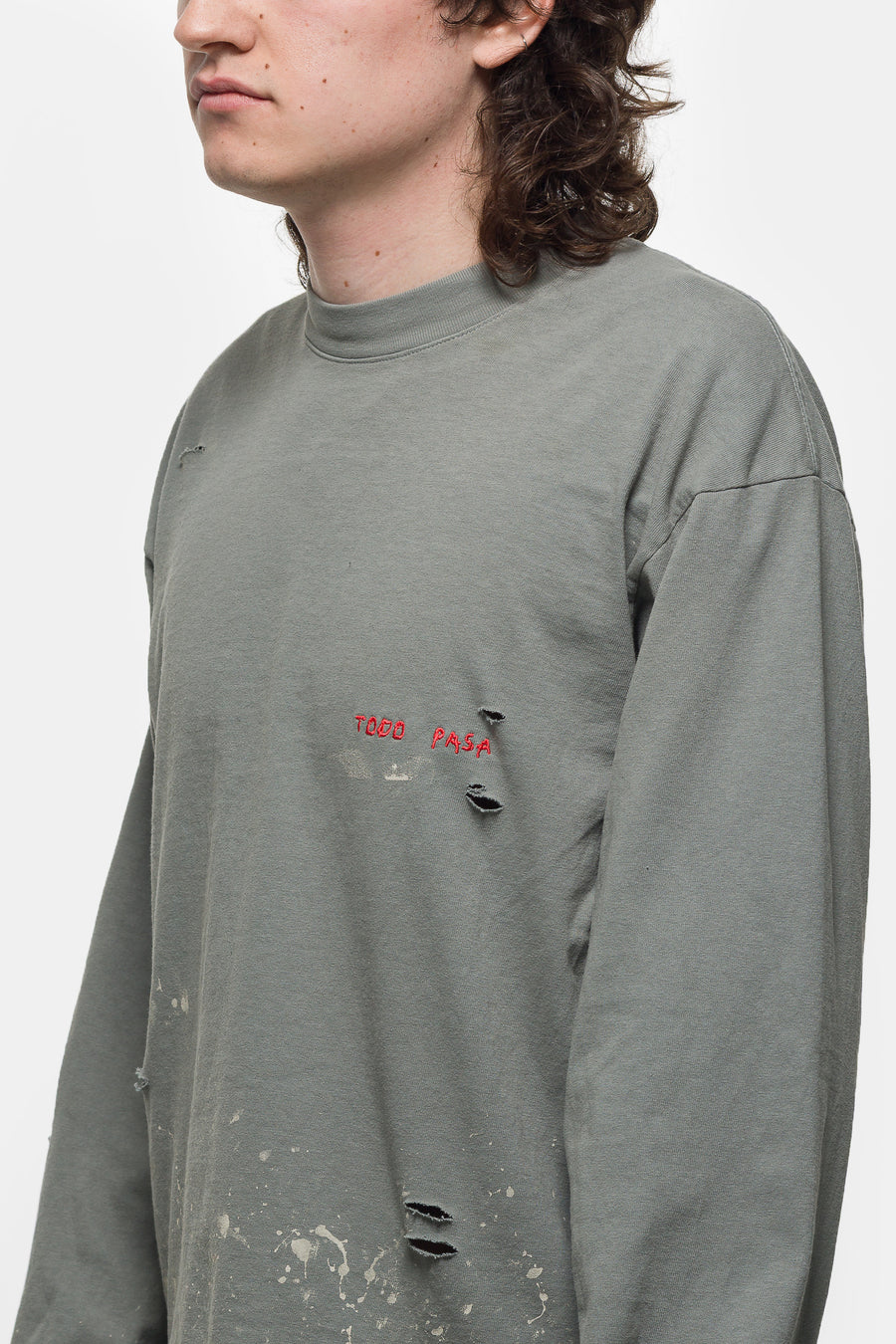 Embroidered Long Sleeve T-Shirt in Sage