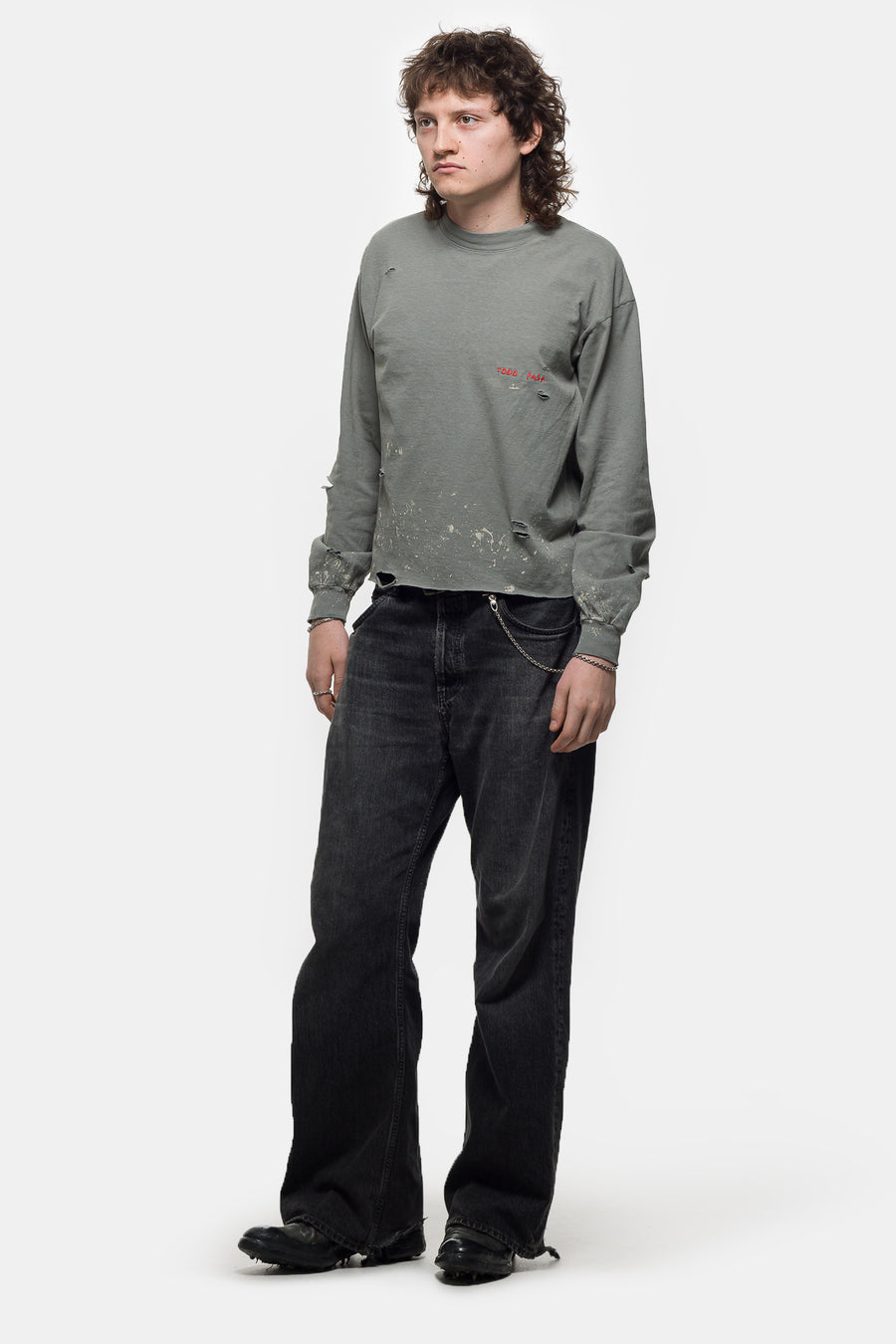 Embroidered Long Sleeve T-Shirt in Sage