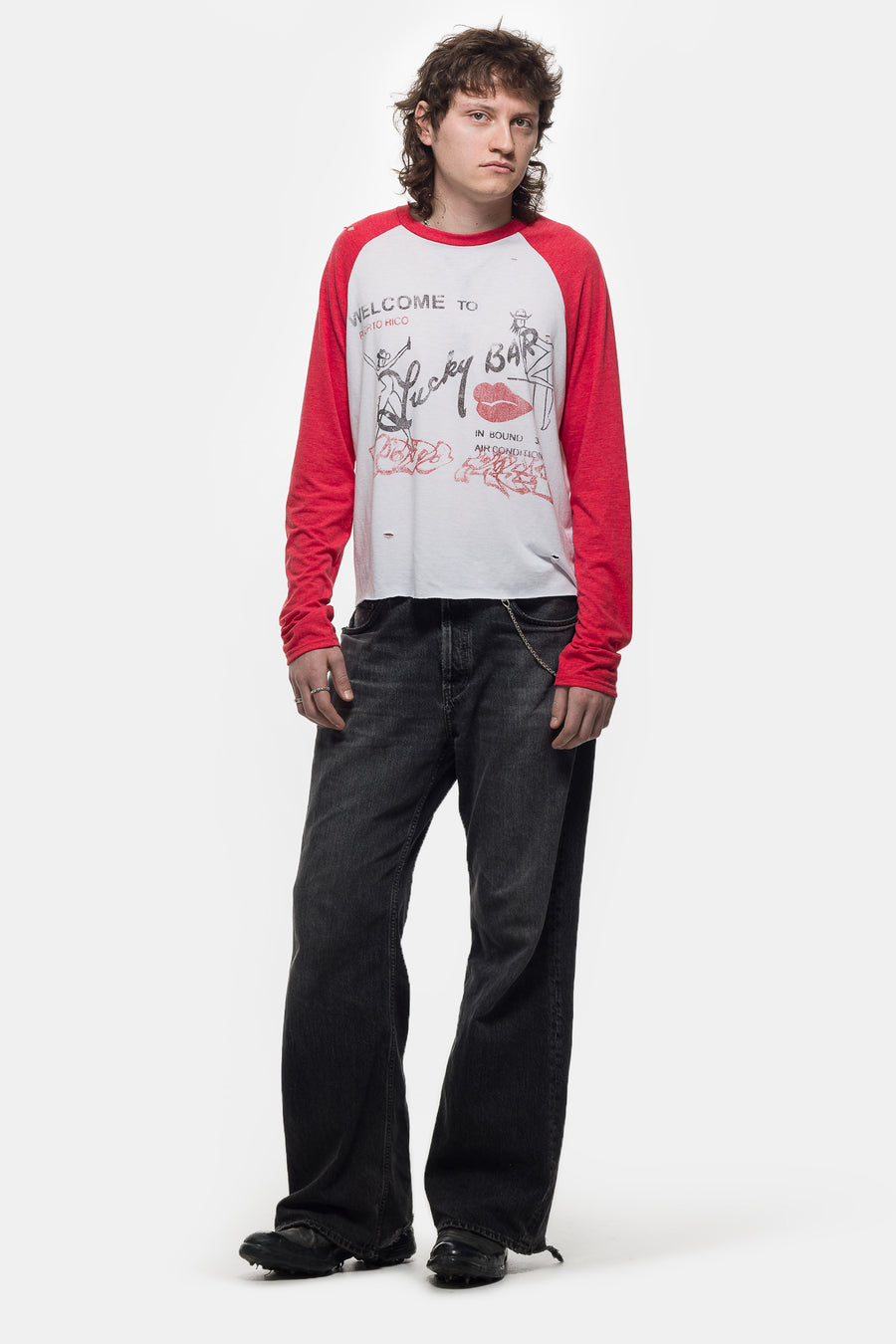 Lucky Bar Long Sleeve T-Shirt in White/Red