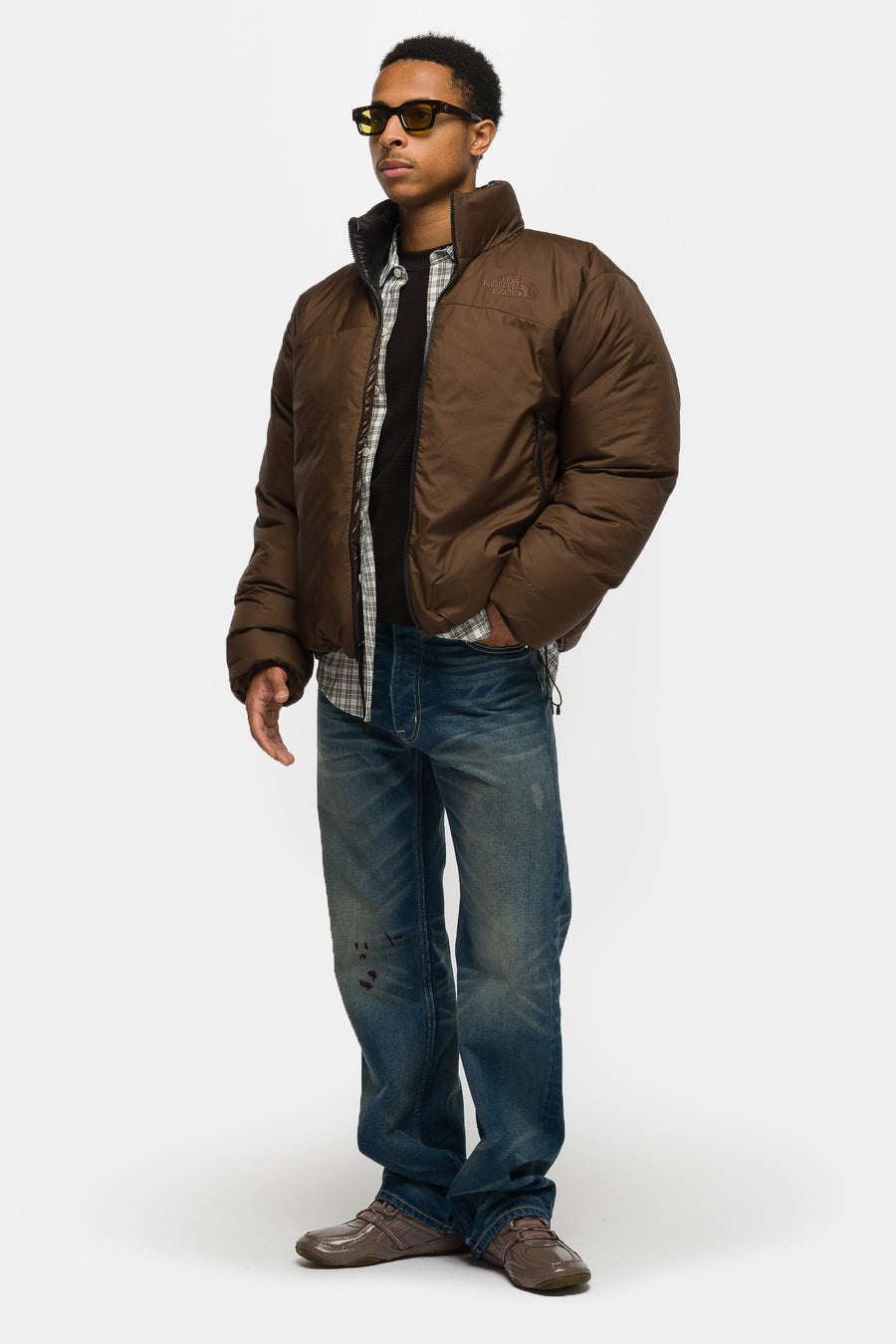 The North Face Pertex Nuptse Reversible Jacket in Dark Chestnut/TNF Black - Notre