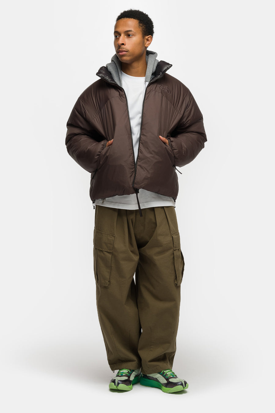 The North Face Pertex Nuptse Reversible Jacket in Lead/TNF Black - Notre
