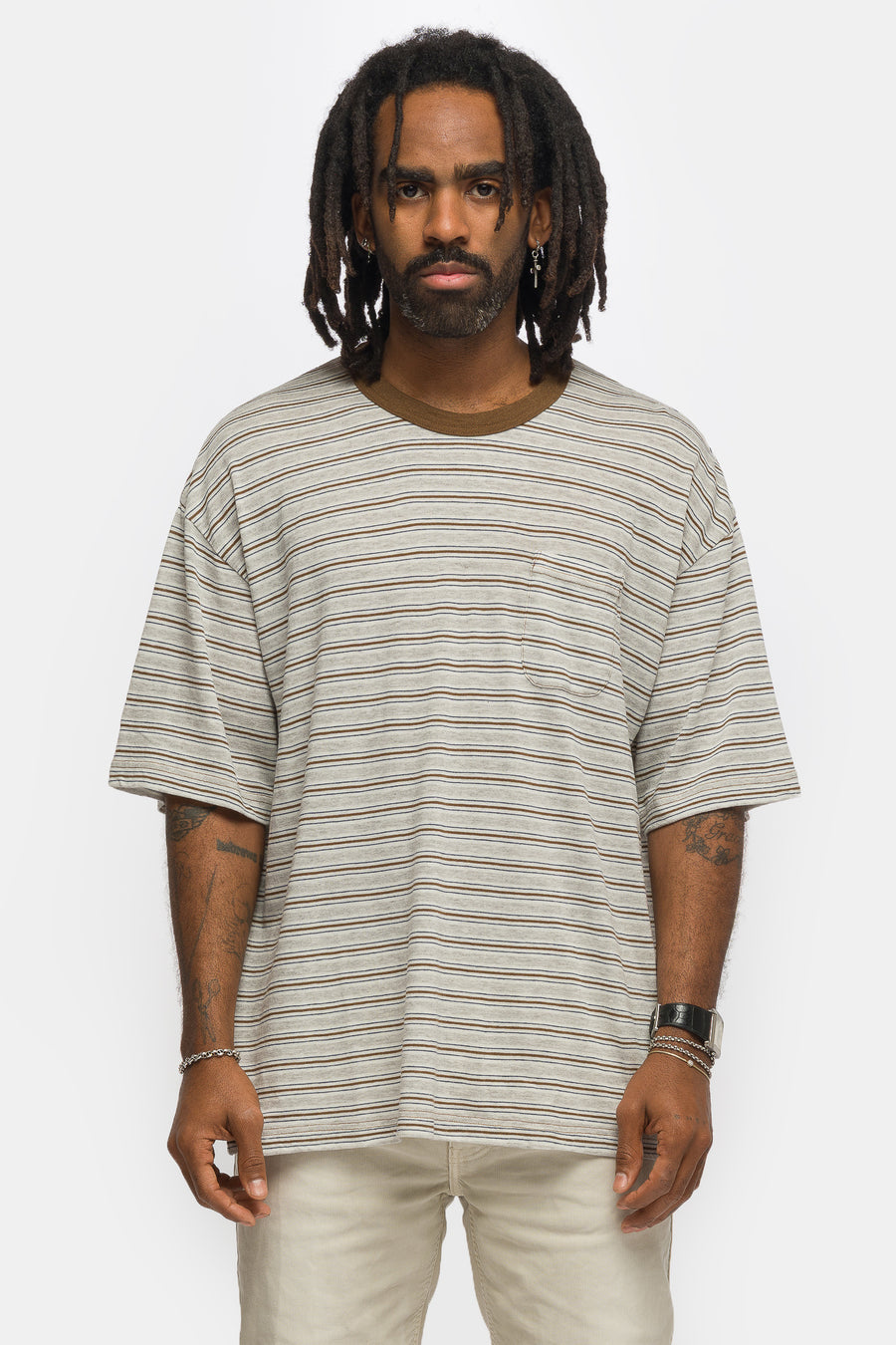 visvim Mondo Border Fine Wool T-Shirt in Grey - Notre