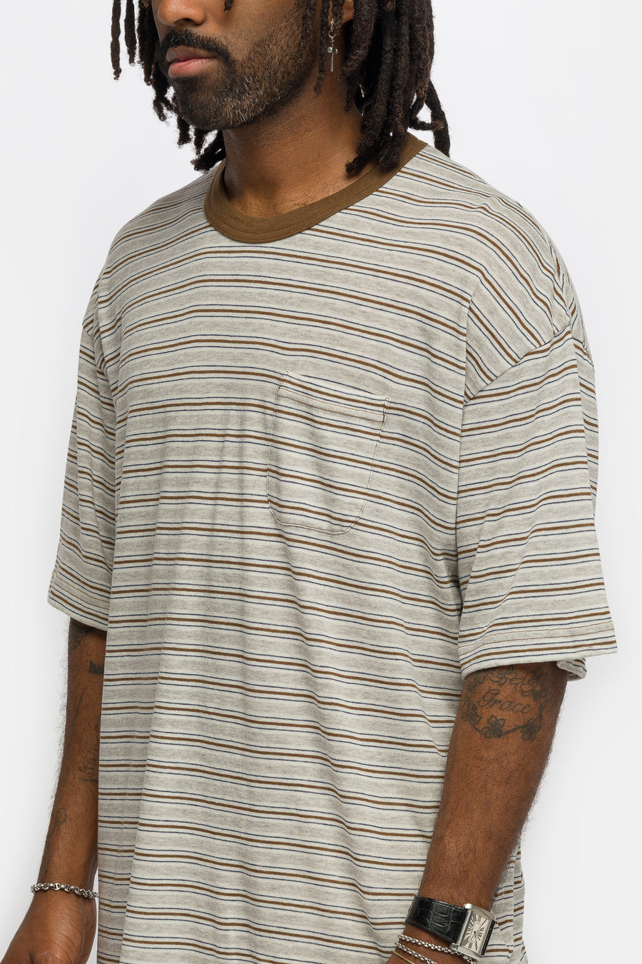 visvim Mondo Border Fine Wool T-Shirt in Grey - Notre