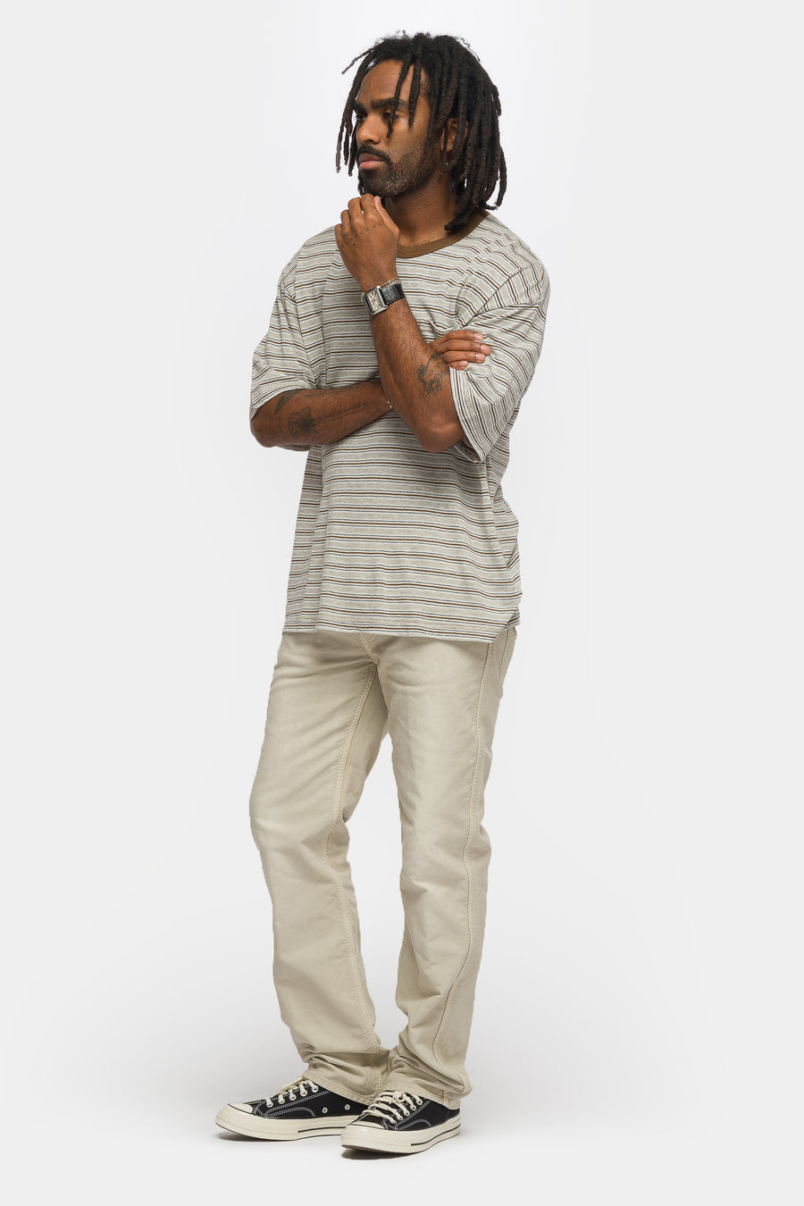 visvim Mondo Border Fine Wool T-Shirt in Grey - Notre