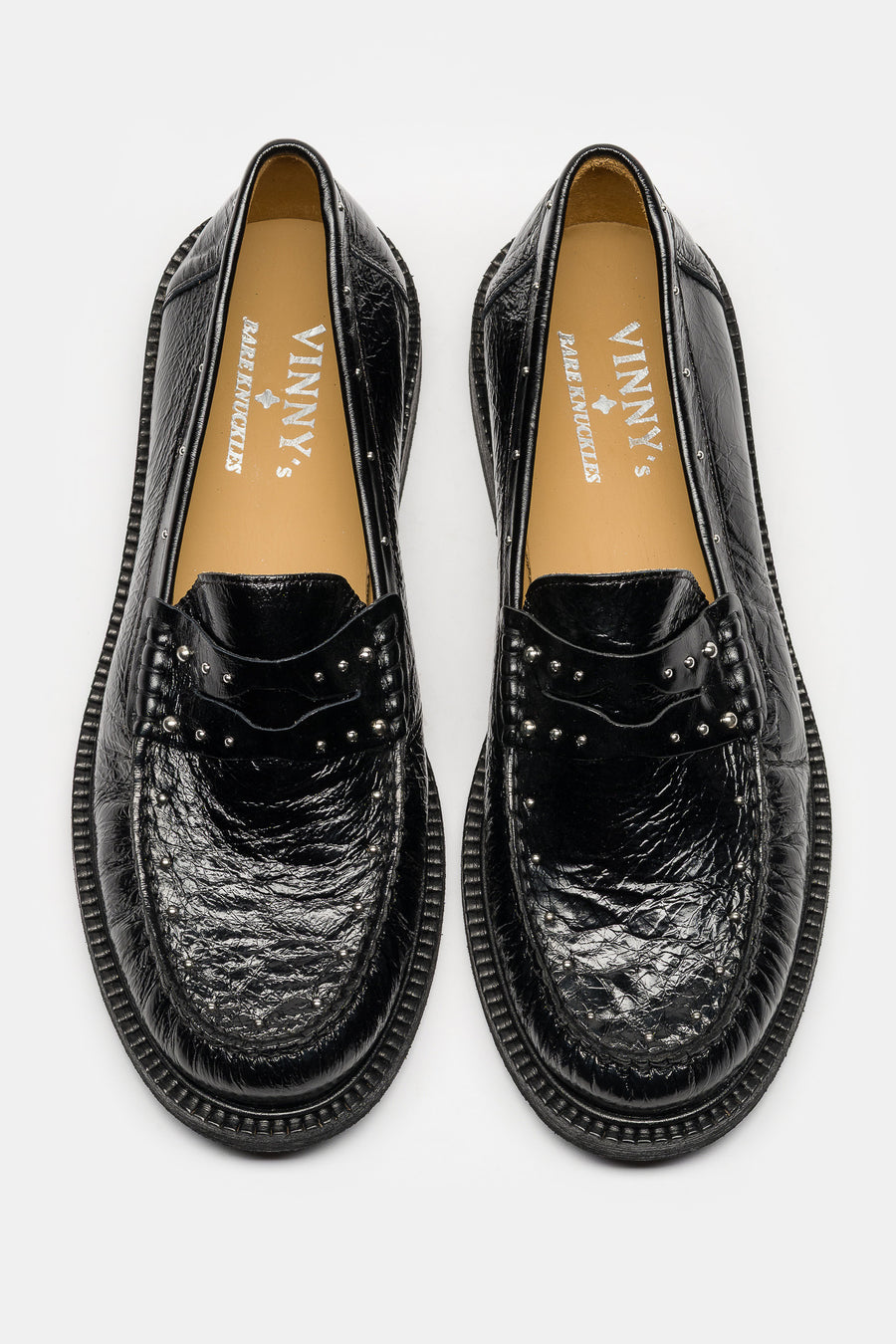 Vinny's Studded Yardee Loafer in Black Nappa